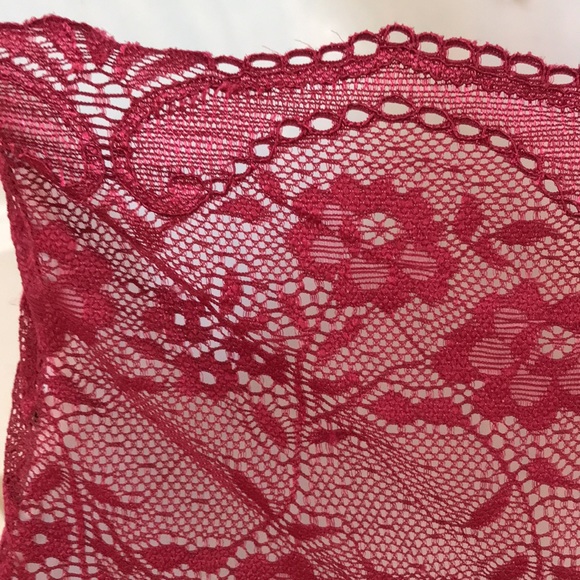 Avid Love sz Small lace bodysuit Haler top scalloped edge deep wine red sheer - Picture 8 of 13